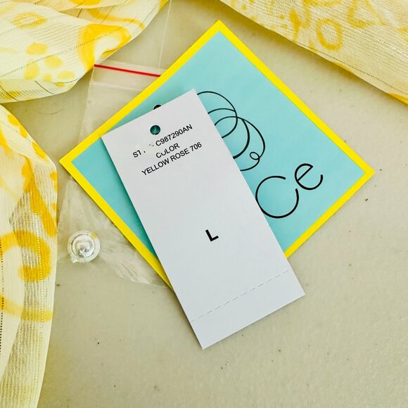 CECE BOHO LEMON SANTORINI VIBE YELLOW PHEASANT SHEER TIERED SLEEVE BLOUSE - Picture 7 of 8